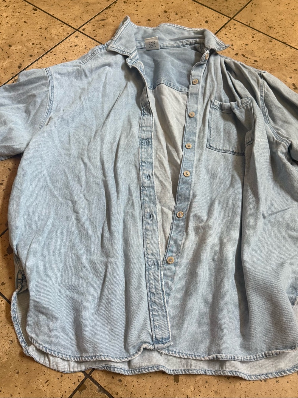 💜aerie Pale Blue Denim Button-Up Shirt oversized